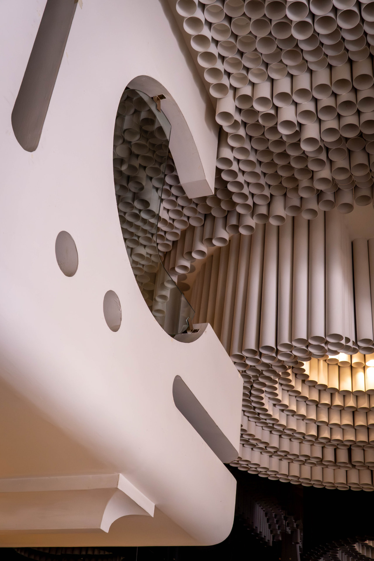 Il soffitto scultoreo in tubolari bianchi