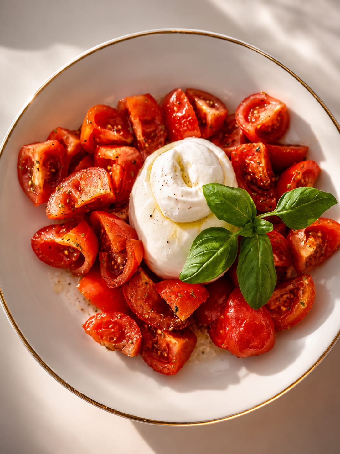 Burrata con pomodorini e basilico
